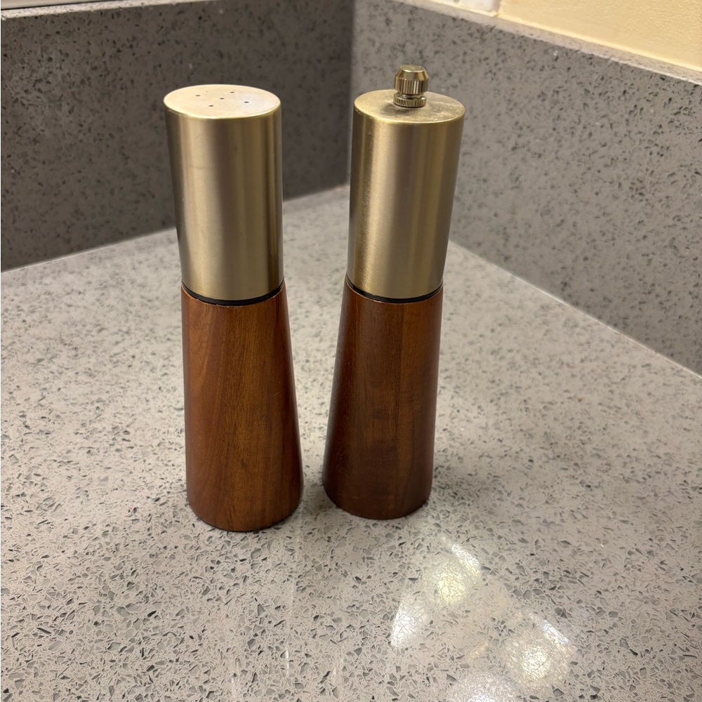 Acacia Wood and Gold Salt and Pepper Grinder set